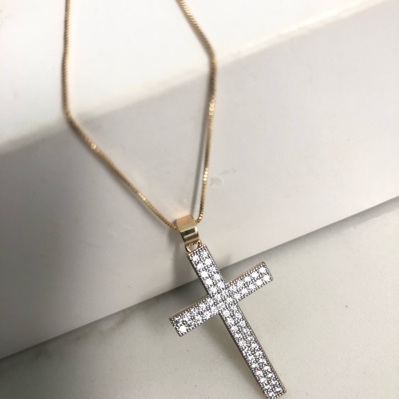 18k Gold Filled CZ Cross Necklace - Picture 6 of 7